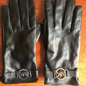Black leather Michael Kors gloves silver ornament